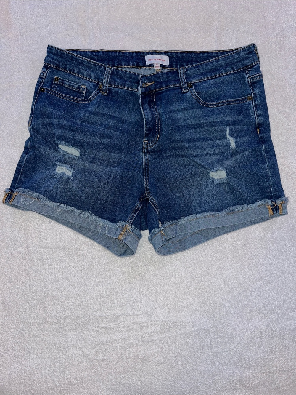 Rolled Hem Distressed Women's Denim Shorts - Dark Blue